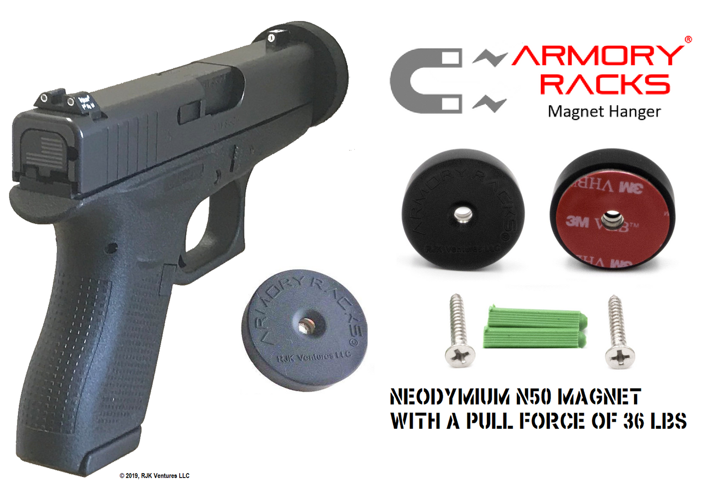 Armory Racks® "Magnet Rounds" Hanger for Magazines, Accessories & Small Guns